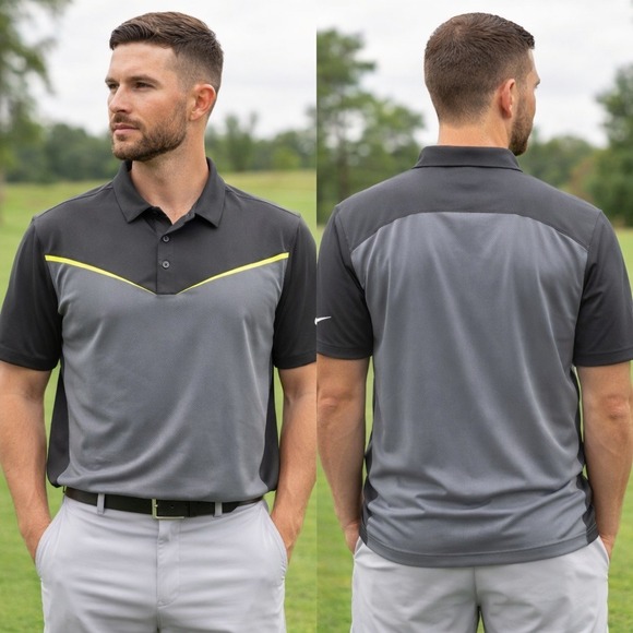 Nike Other - Nike Golf Tour Performance Dri-FIT Polo Shirt Grey Neon Yellow 620079-021 XL‎